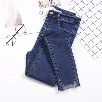 Womens Ankle-length Jeans Casual High Wasit Skinny Denim Pants - Hiddengem