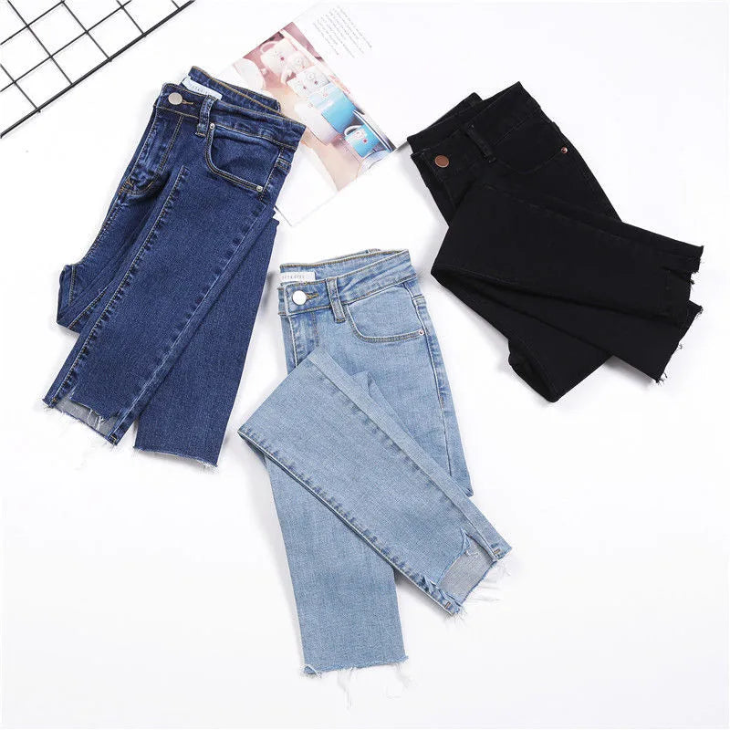 Womens Ankle-length Jeans Casual High Wasit Skinny Denim Pants - Hiddengem