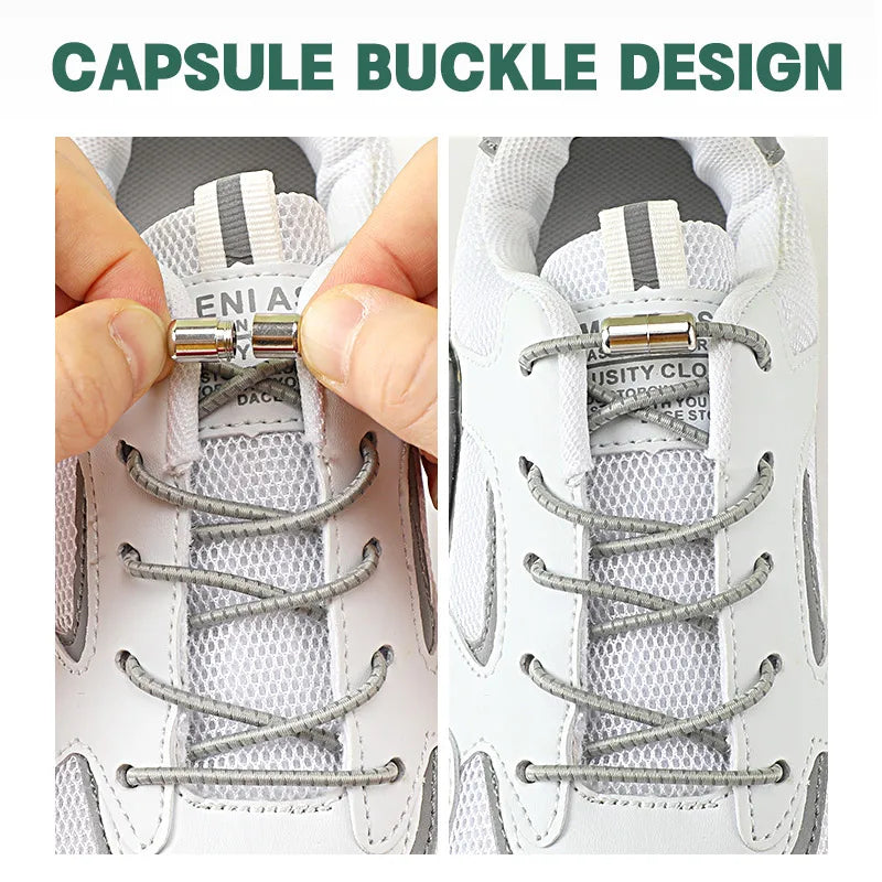 New Reflective Circular Elastic Shoe laces No Tie Shoelaces Metal Lock Lazy Laces for Kids and Adult One size fits all shoe - Hiddengem