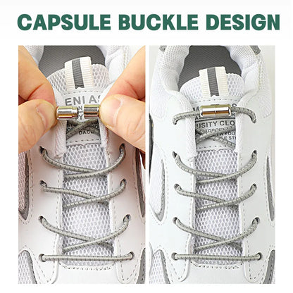 New Reflective Circular Elastic Shoe laces No Tie Shoelaces Metal Lock Lazy Laces for Kids and Adult One size fits all shoe - Hiddengem