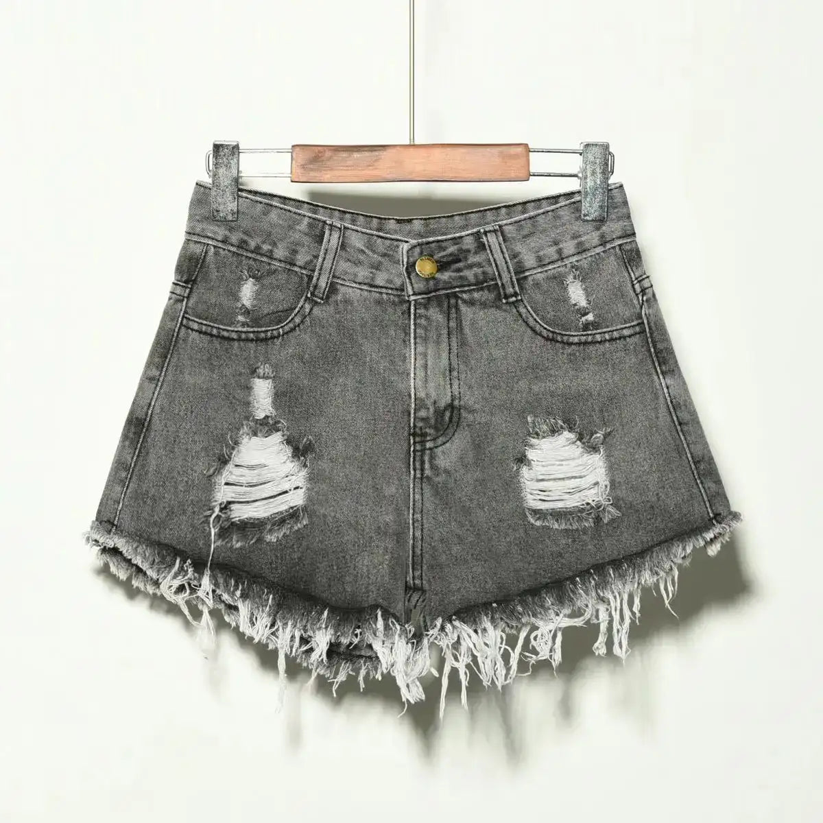 Hole Irregular Large Size Denim High Waisted Shorts - Hiddengem