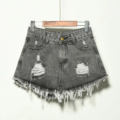 Hole Irregular Large Size Denim High Waisted Shorts - Hiddengem