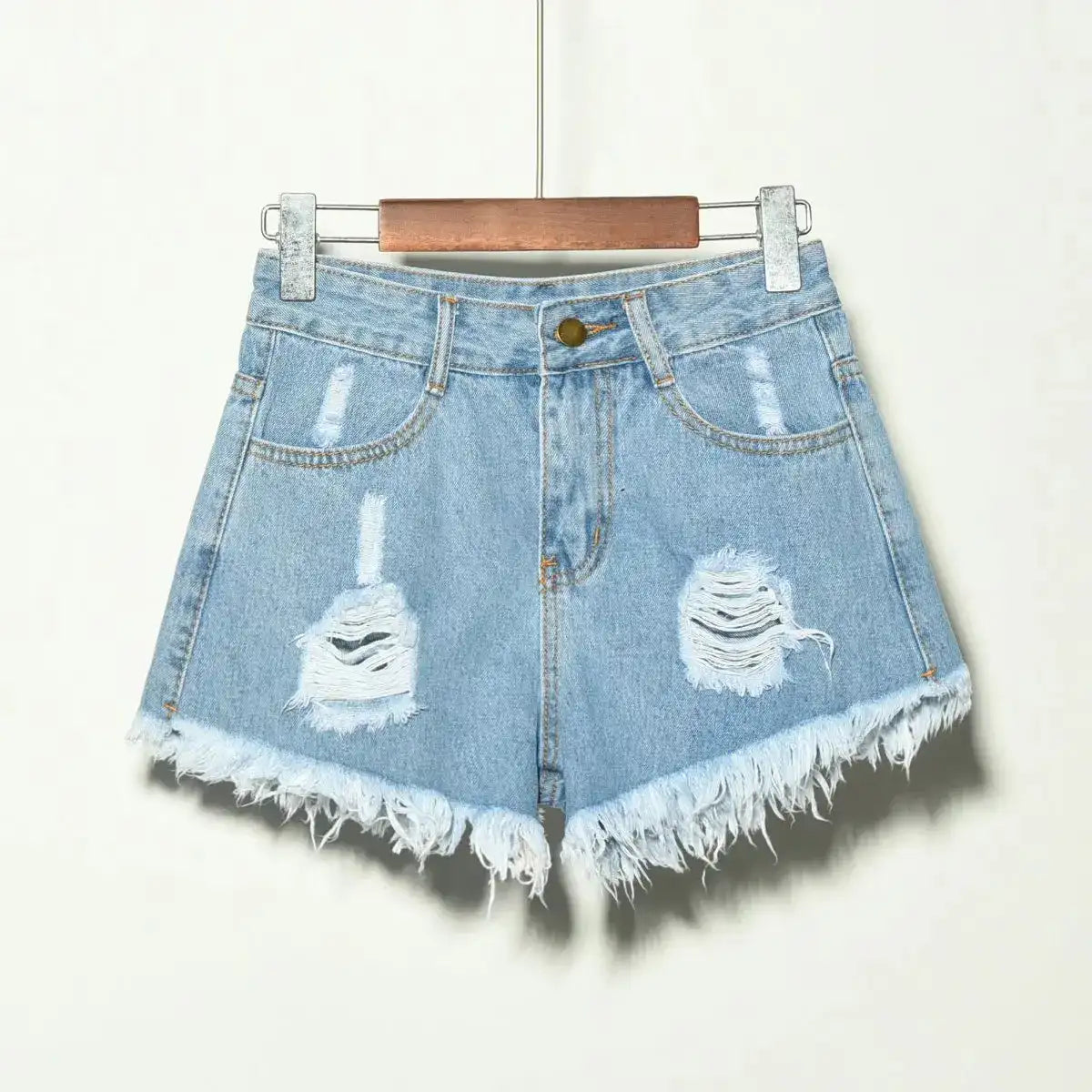 Hole Irregular Large Size Denim High Waisted Shorts - Hiddengem