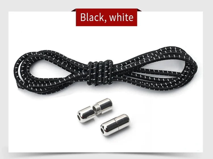 New Reflective Circular Elastic Shoe laces No Tie Shoelaces Metal Lock Lazy Laces for Kids and Adult One size fits all shoe - Hiddengem