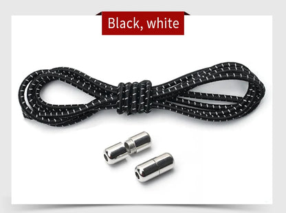 New Reflective Circular Elastic Shoe laces No Tie Shoelaces Metal Lock Lazy Laces for Kids and Adult One size fits all shoe - Hiddengem