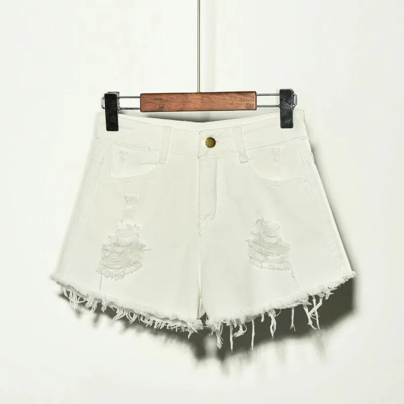 Hole Irregular Large Size Denim High Waisted Shorts - Hiddengem