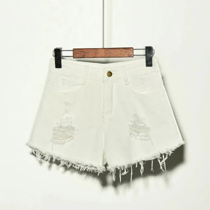 Hole Irregular Large Size Denim High Waisted Shorts - Hiddengem