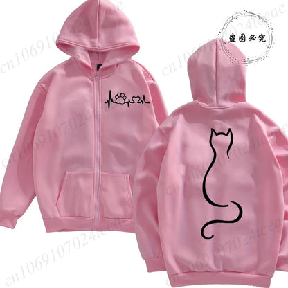 Hoodie New Cute Cat Heatbeat Sweatshirt Hip Hop - Hiddengem