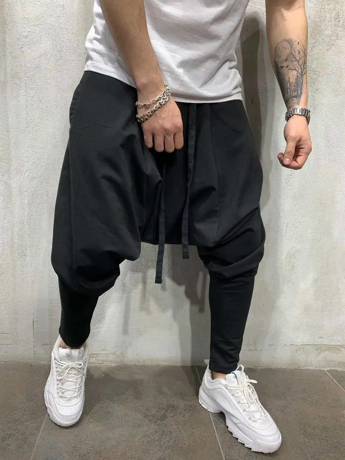 Men's Hip Hop Pants Casual Jogging Harem Pants Drop Crotch Loose Baggy Black Green White Streetwear Men