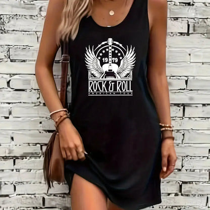 heart printed black sleeveless vest dress punk style - Hiddengem
