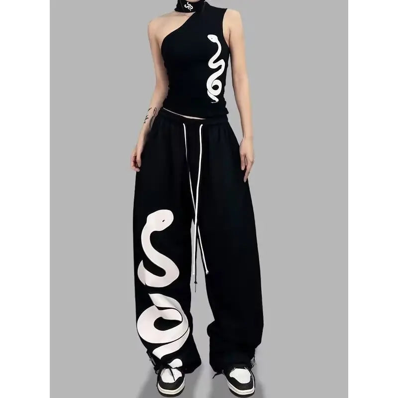 Women's Black hip-hop loose waist large