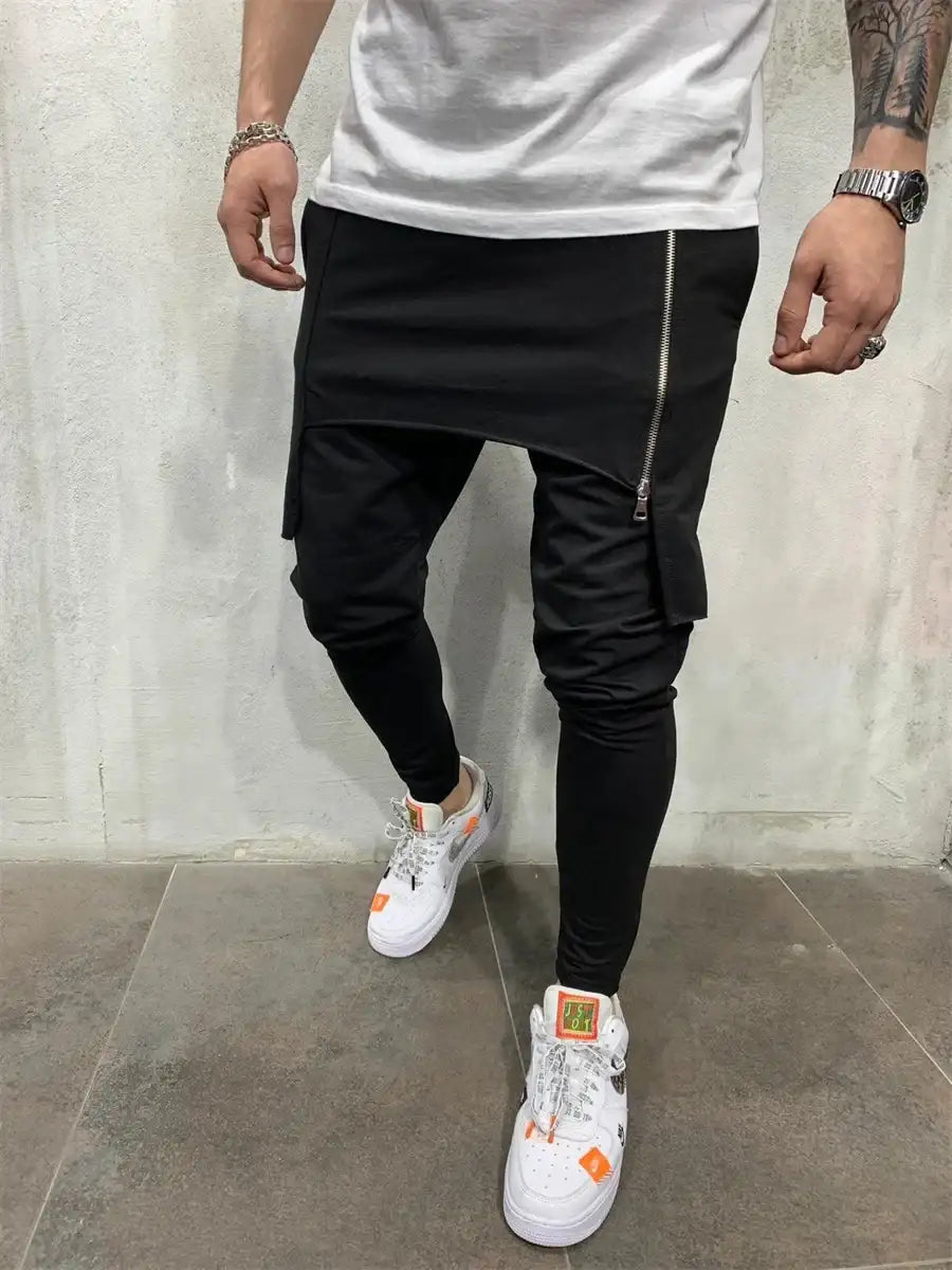 Hip Hop Trend Men Trousers Slim Fit Streetwear Sports Pencil Pants Men's Casual Sweatpants Male Irregular Zipper Joggers