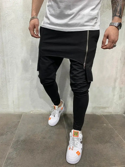 Hip Hop Trend Men Trousers Slim Fit Streetwear Sports Pencil Pants Men's Casual Sweatpants Male Irregular Zipper Joggers