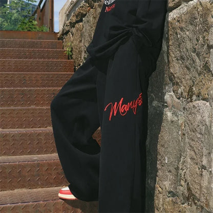Men's Hip Hop Fashion Letter Printed Wide Leg Pants 2025 Y2K Streetwear Baggy Straight Pantalones Hombre New Gym Sports Trousers
