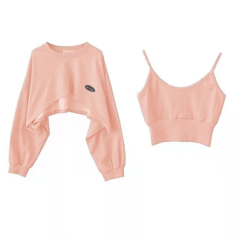 Oversized Crop Sweatshirt and Spaghetti Strap - Hiddengem