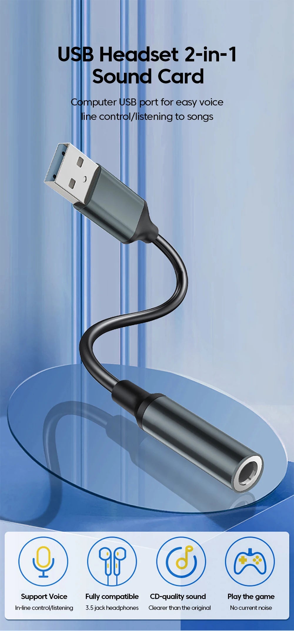 USB to 3.5MM Audio AUX Cable Adapter External Sound Card - Hiddengem