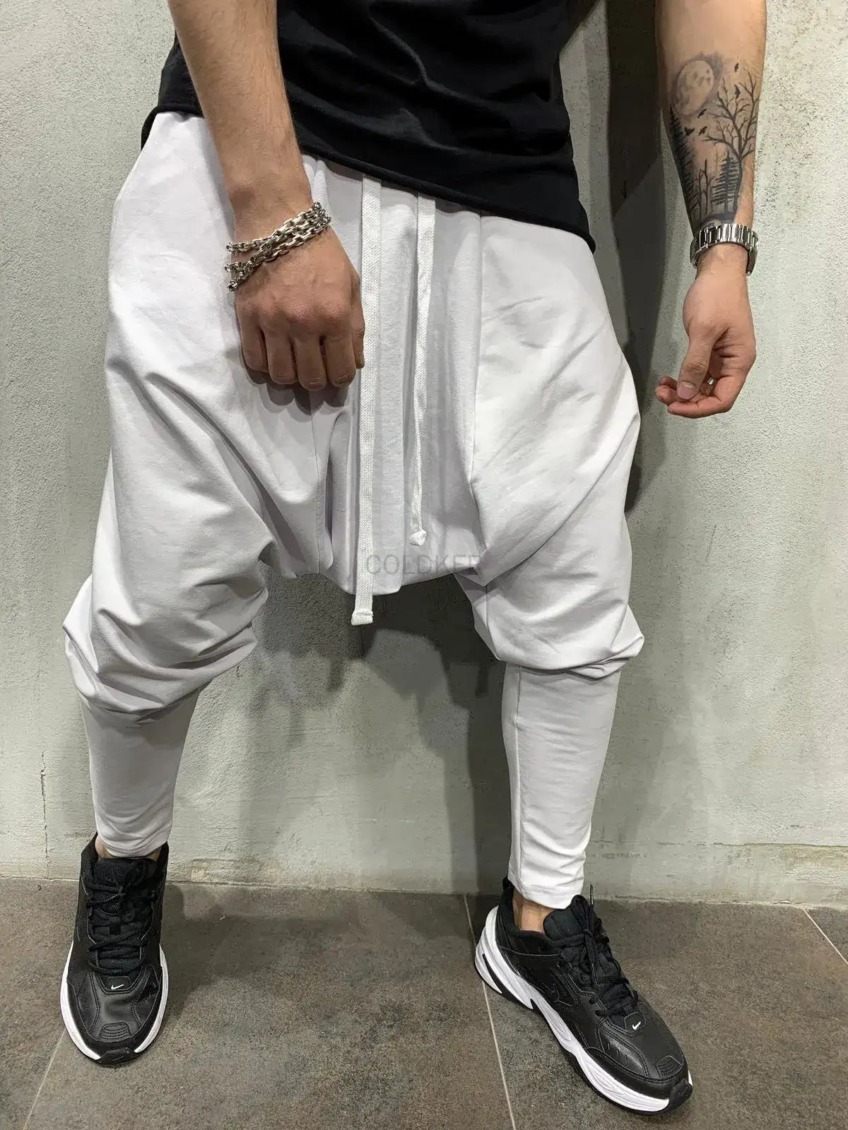 Men's Hip Hop Pants Casual Jogging Harem Pants Drop Crotch Loose Baggy Black Green White Streetwear Men