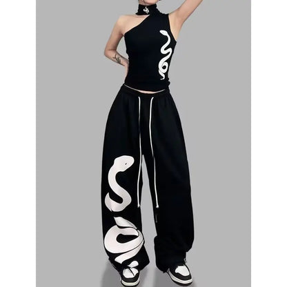 Women's Black hip-hop loose waist large