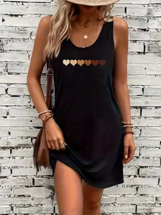 heart printed black sleeveless vest dress punk style - Hiddengem