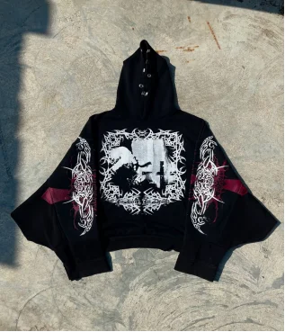 Harajuku Gothic Splicing Printed Casual Men's and Women's Hoodies - Hiddengem