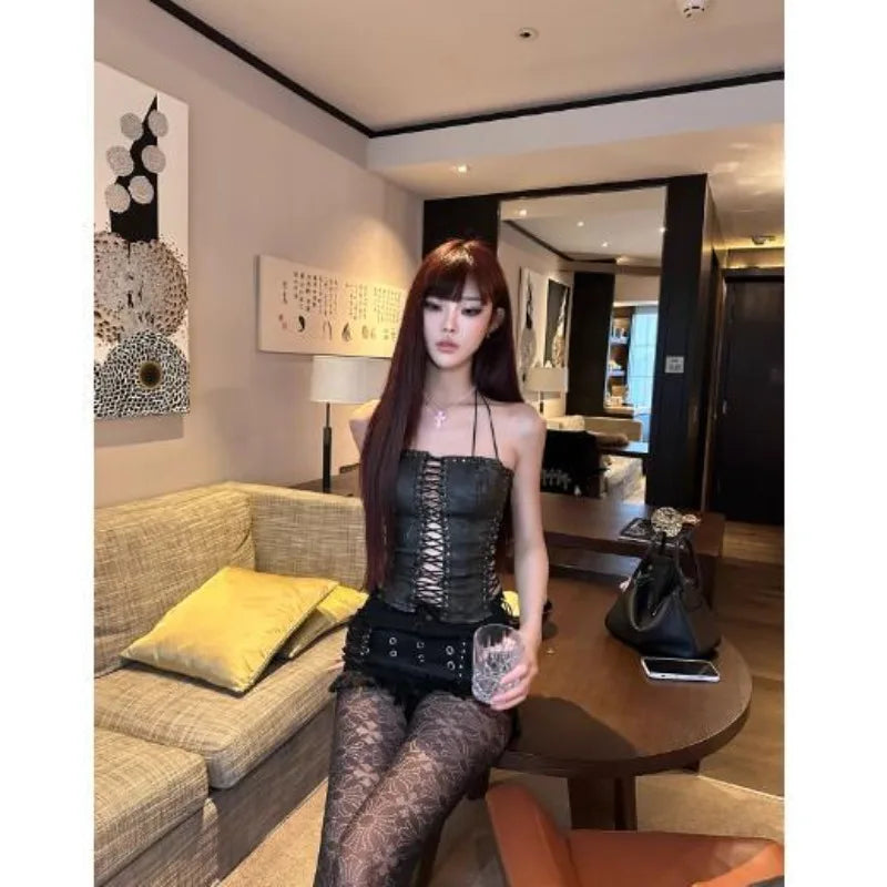 Black Hollow Camisole with Strap - Hiddengem