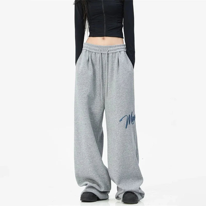 Men's Hip Hop Fashion Letter Printed Wide Leg Pants 2025 Y2K Streetwear Baggy Straight Pantalones Hombre New Gym Sports Trousers