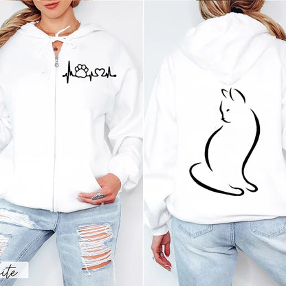 Hoodie New Cute Cat Heatbeat Sweatshirt Hip Hop - Hiddengem