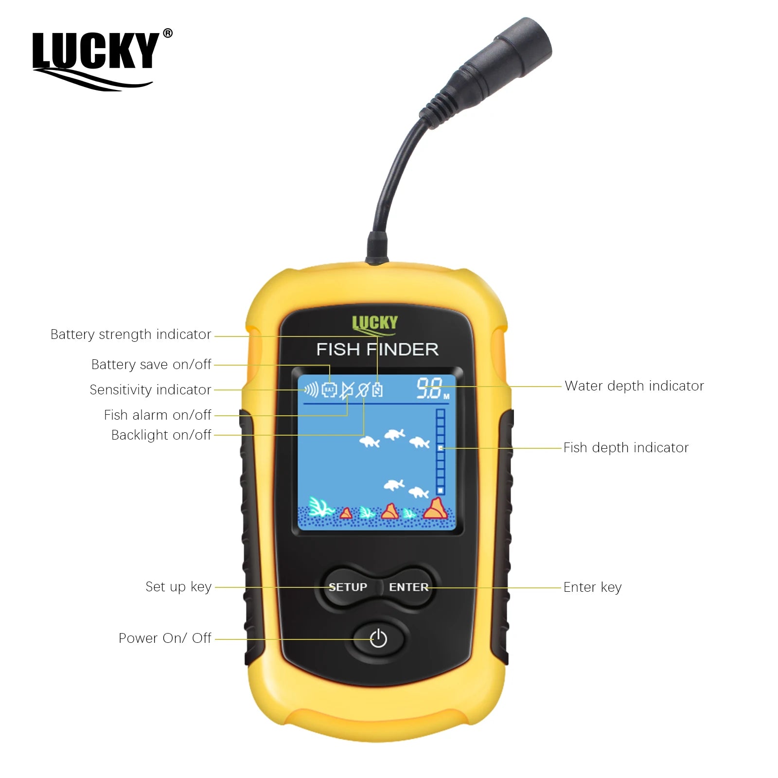 FFC1108-1 Alarm 100M Portable Sonar Fish Finders 45 degrees - Hiddengem