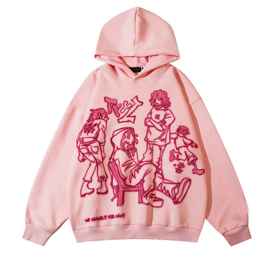 Autumn/Winter Graffiti Street Pink pullover hoodie - Hiddengem