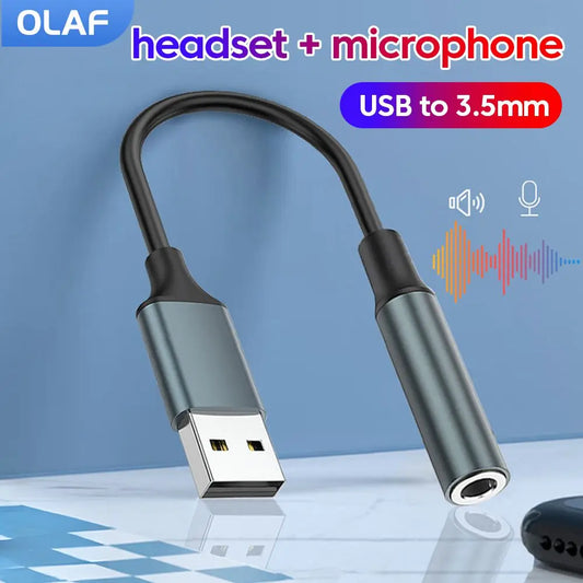 USB to 3.5mm audio AUX cable adapter with headphone and microphone support for laptops and desktops