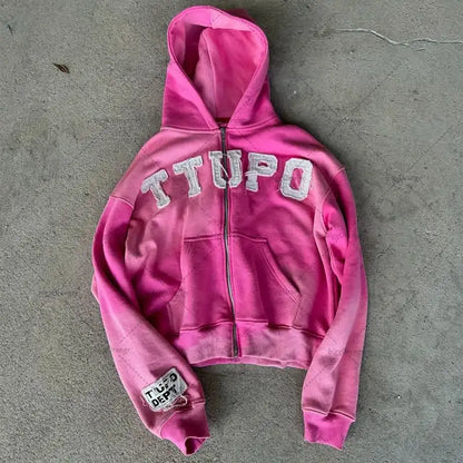 New street hoodies in Europe and America 2025 hip-hop casual Harajuku Y2K zipper sweatshirt American Gothic style