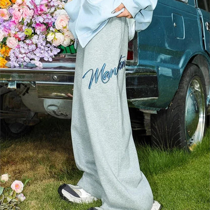 Men's Hip Hop Fashion Letter Printed Wide Leg Pants 2025 Y2K Streetwear Baggy Straight Pantalones Hombre New Gym Sports Trousers