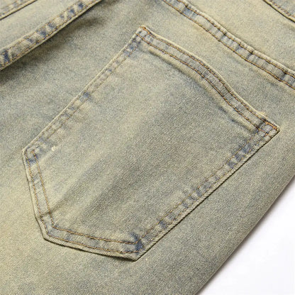 Streetwear Retro Style Men Ripped Spliced Slim Jeans