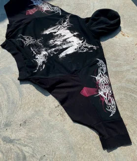 Harajuku Gothic Splicing Printed Casual Men's and Women's Hoodies - Hiddengem