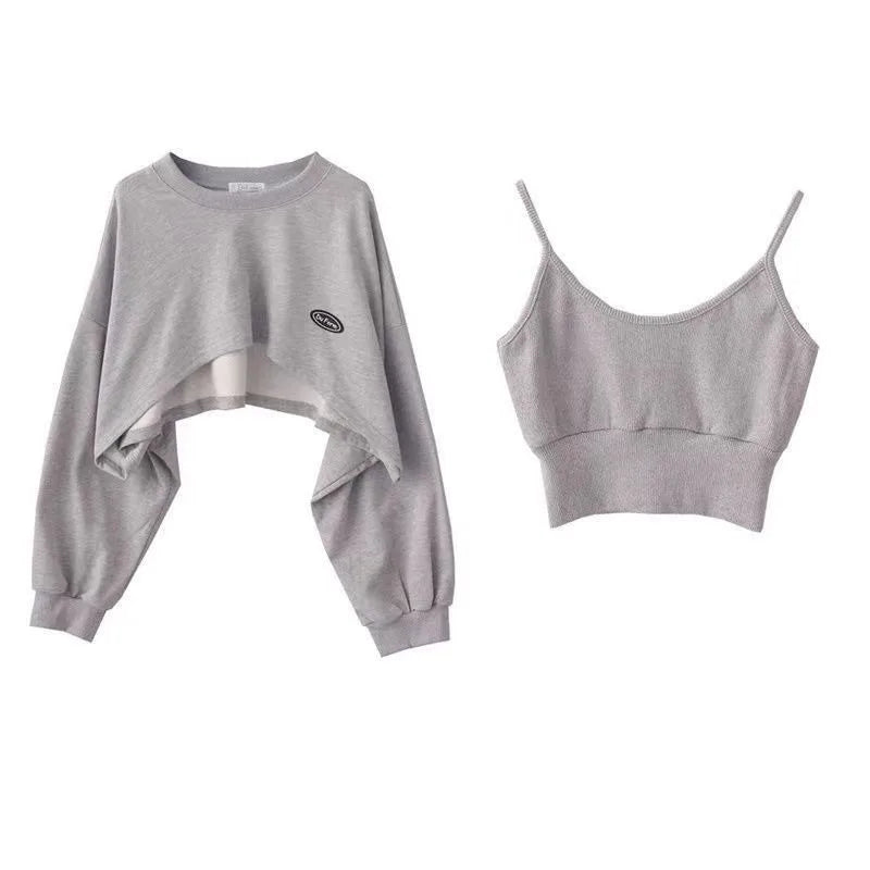Oversized Crop Sweatshirt and Spaghetti Strap - Hiddengem