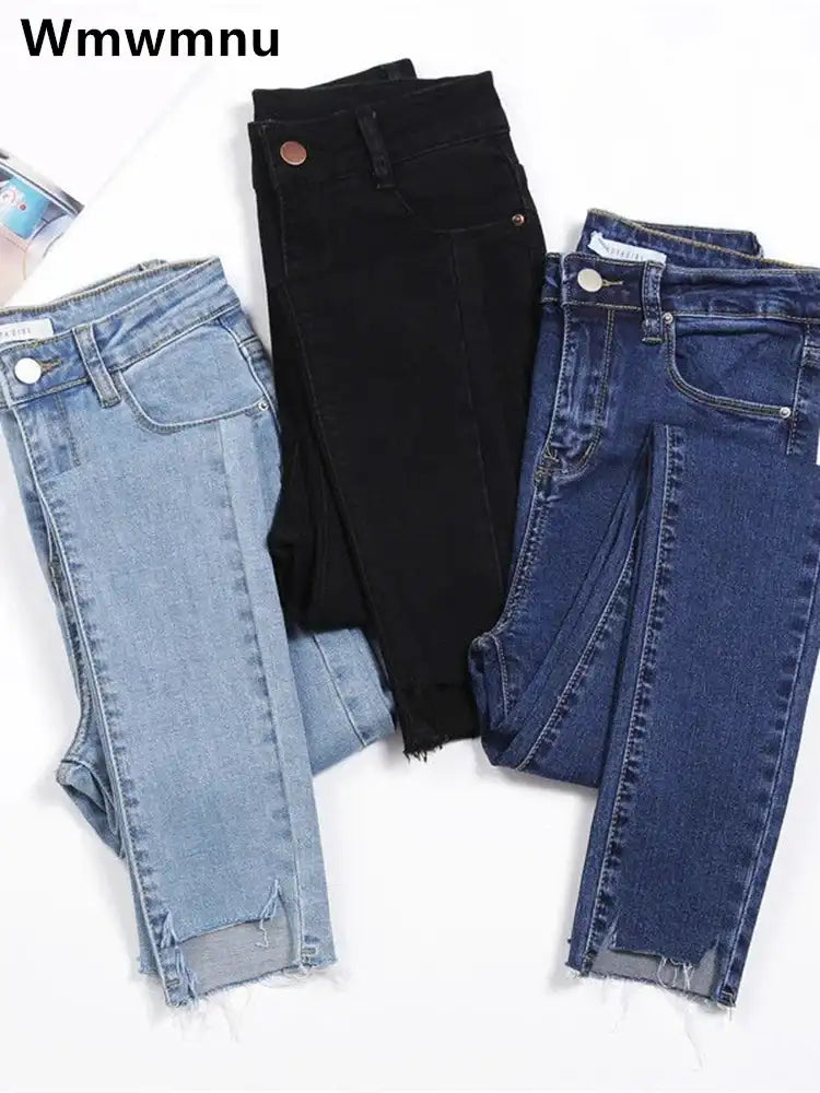 Womens Ankle-length Jeans Casual High Wasit Skinny Denim Pants - Hiddengem
