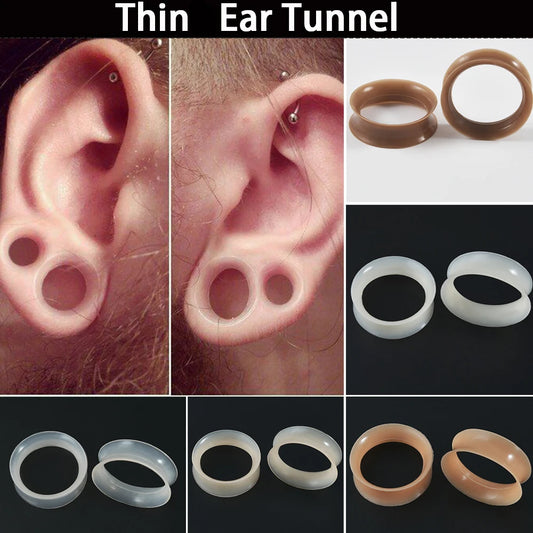 Pair Skin Thin Soft Flexible Ear Tunnels Double Flare Ear Plugs - Hiddengem