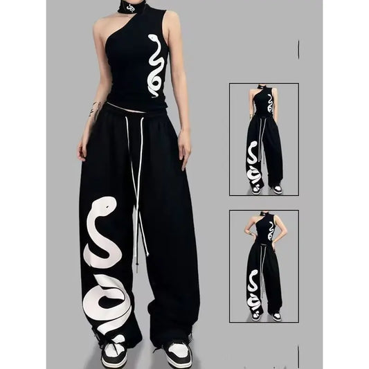 Women's Black hip-hop loose waist large