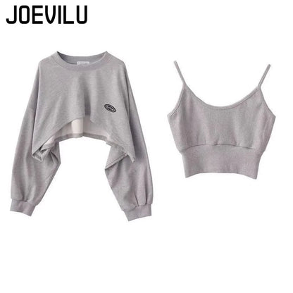 Oversized Crop Sweatshirt and Spaghetti Strap - Hiddengem
