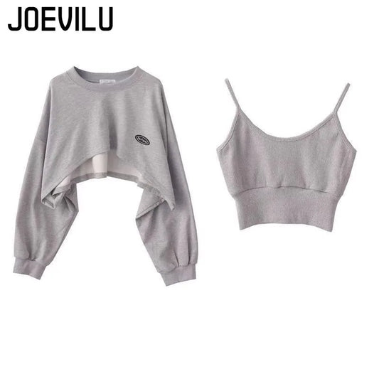 Oversized Crop Sweatshirt and Spaghetti Strap - Hiddengem