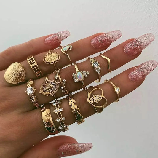 15Pcs Vintage Rings Set - Hiddengem