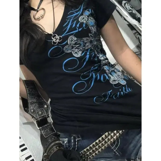 Streetwear Letter Cross Graphic T shirts - Hiddengem