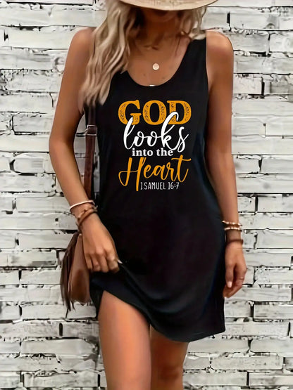 heart printed black sleeveless vest dress punk style - Hiddengem