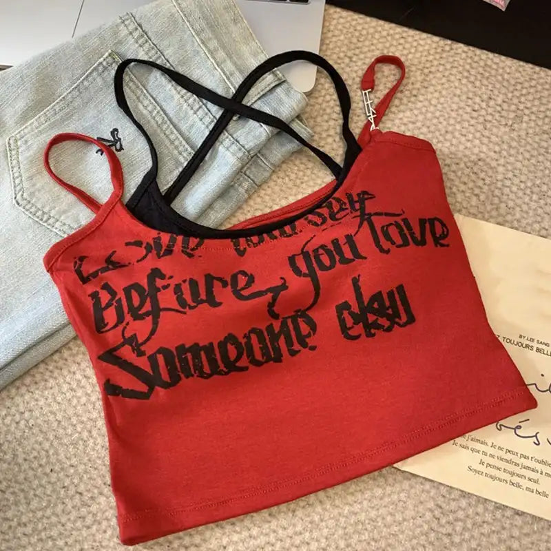 LADIES//_ Fashion Letter Print Camisole - Hiddengem