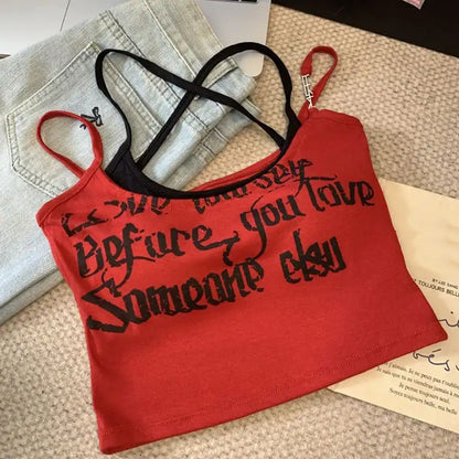 LADIES//_ Fashion Letter Print Camisole - Hiddengem