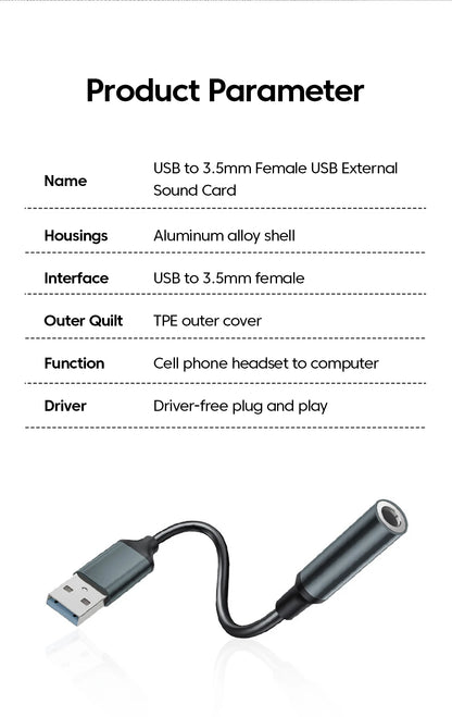 USB to 3.5MM Audio AUX Cable Adapter External Sound Card - Hiddengem