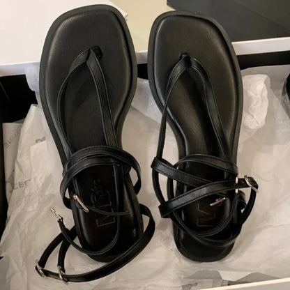Clip Toe Flat Heels Sandals - Hiddengem