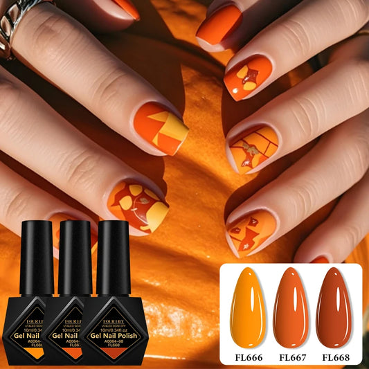 3PCS/SET FOUR LILY Halloween Orange/Brown Gel Nail Polish - Hiddengem