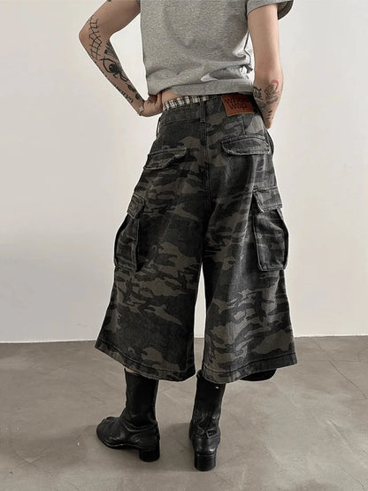 REDDACHiC Men Camouflage Denim Shorts Distressed