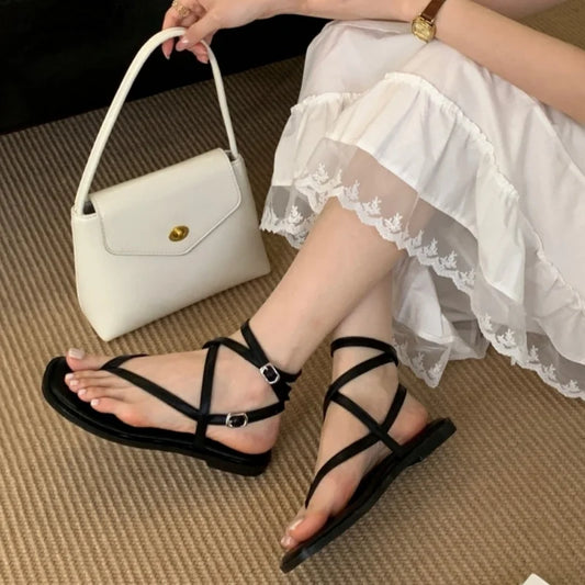 Clip Toe Flat Heels Sandals - Hiddengem